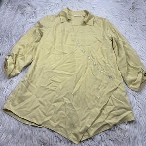 Soft Surroundings Women's L Yellow Asymmetrical Button Front Woven Top Artsy
